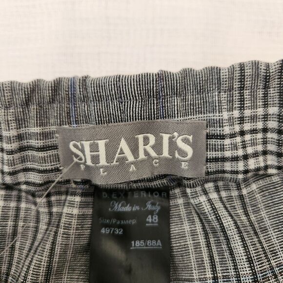 Sharis Place Pants Womens Size Italy 48 Gray Black White Plaid Cuffed Pockets - Picture 10 of 16